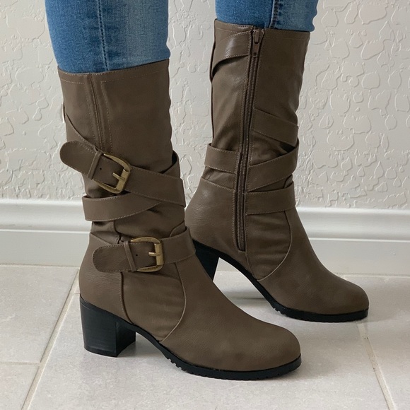 NIB Kitten Chunky Heel Buckle Wrap Mid Calf Boots - Picture 7 of 7